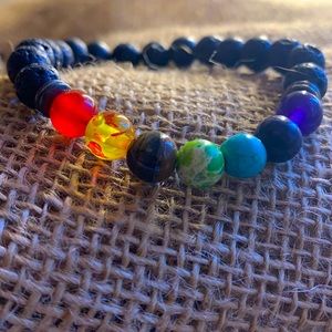 7 Chakra Healing gemstone Lava Bracelet | Elastic | Unisex